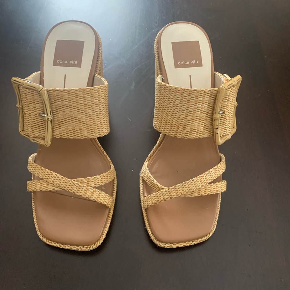 Dolce Vita Tan Woven Sandals Slip-On Style